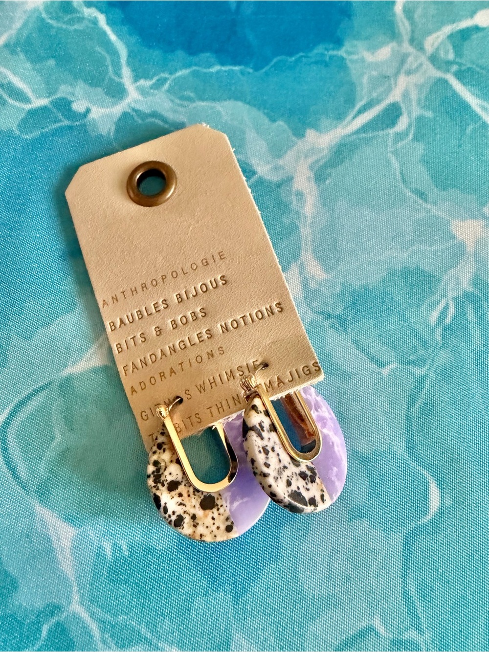Anthropologie Purple & Speckled Gold Hoop Earrings